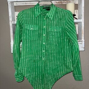 Ralph Lauren Green and White Striped Shirt
